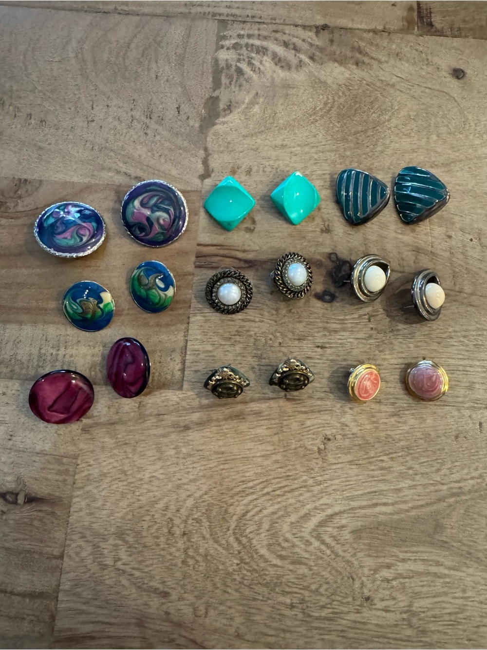 Assorted Vintage Style Clip-On Earrings - Multicolor 9 pair Set 80s maximalist
